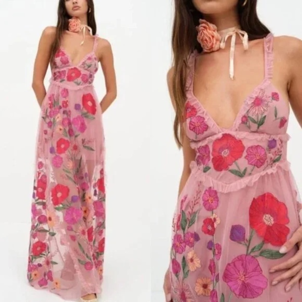 For love and lemons Kaylee Floral Pink Maxi Dress